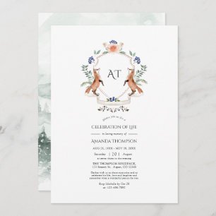 Woodland Laurel Crest Monogram Celebration of Life Invitation