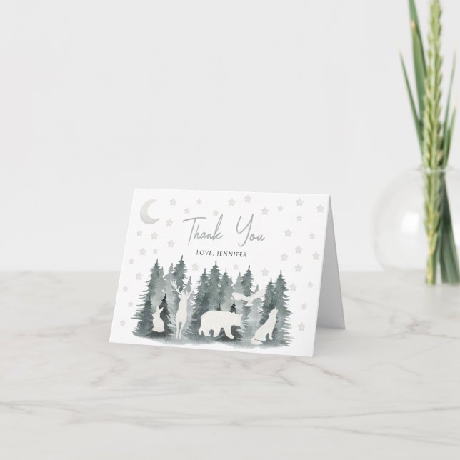 Woodland le baby shower de nuit merci cartes (Devant)
