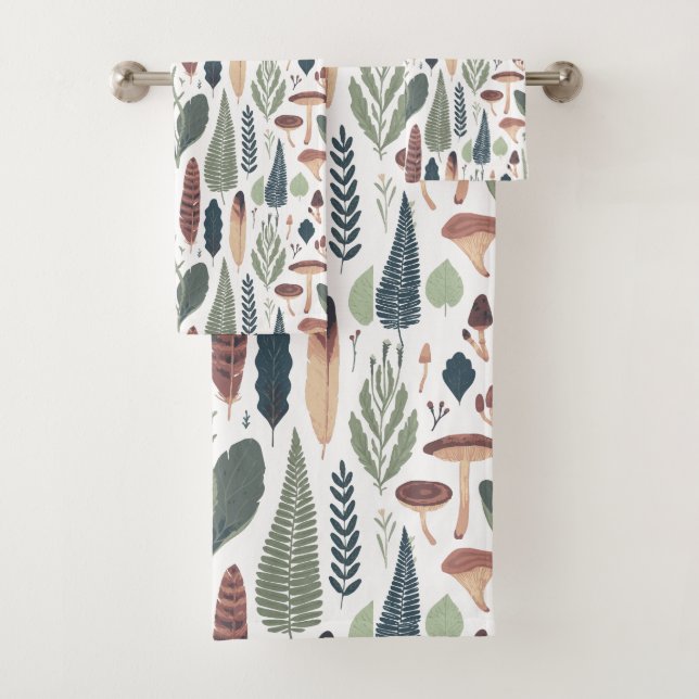 Woodland leafs & foliage pattern bath towel set (Insitu)