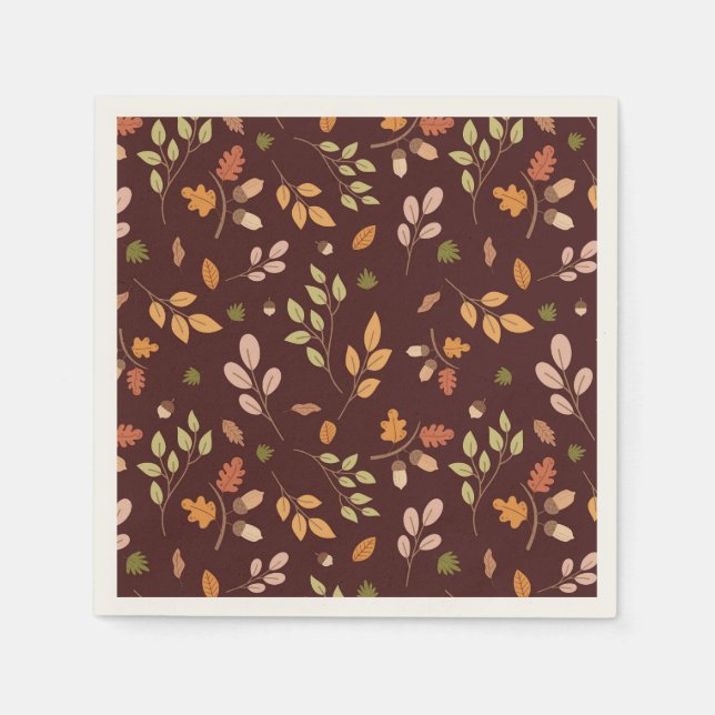Woodland Leaves Autumn Theme Neutral Dark Napkin (Front)