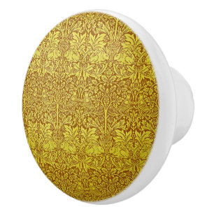 Woodland Leaves Gold Rabbit William Morris Pattern Ceramic Knob