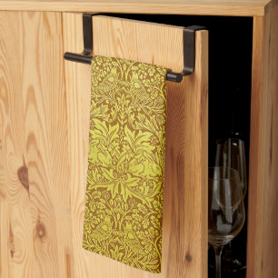 Woodland Leaves Gold Rabbit William Morris Pattern Kitchen Towel