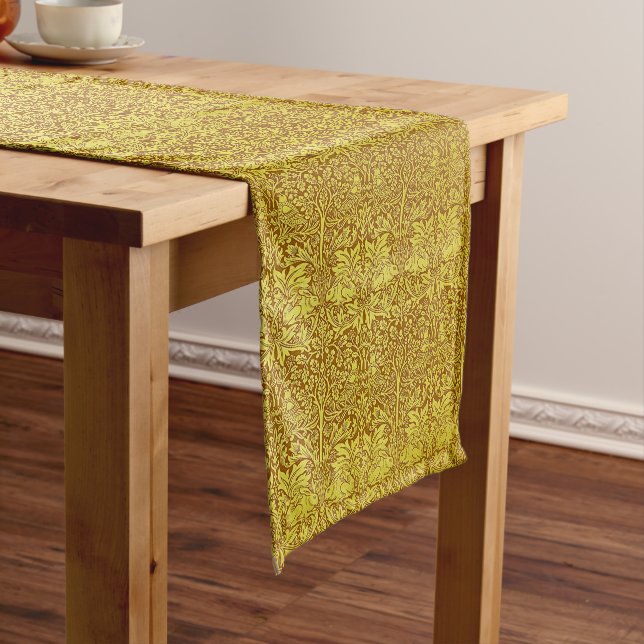 Woodland Leaves Gold Rabbit William Morris Pattern Long Table Runner (In Situ)