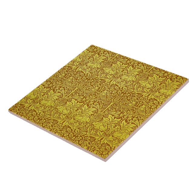 Woodland Leaves Gold Rabbit William Morris Pattern Tile (Side)