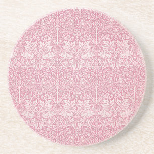 Woodland Leaves Pink Rabbit William Morris Pattern Coaster