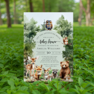 Woodland Let the Adventure Begin Baby Shower Invitation