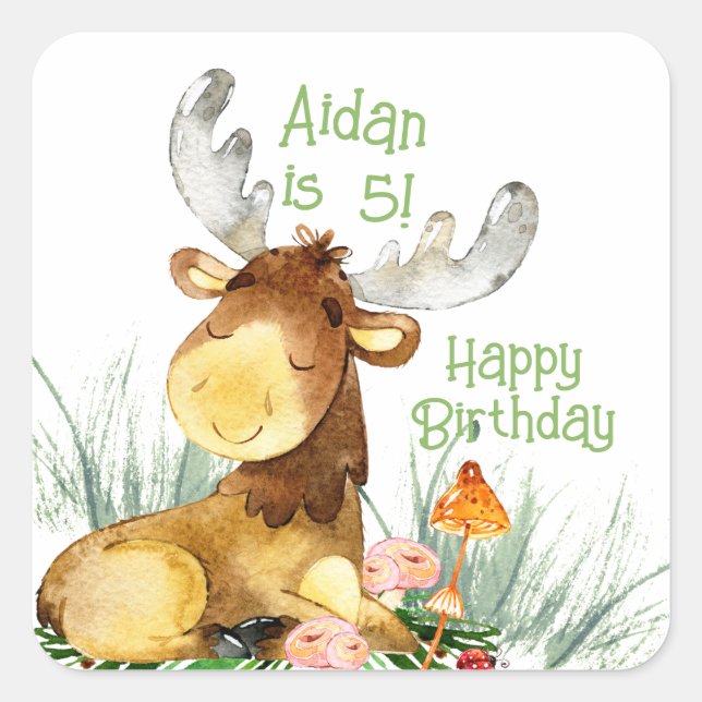 Woodland Little Moose Thank You Favour  Square Sticker (Front)