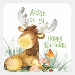 Woodland Little Moose Thank You Favour Square Sticker