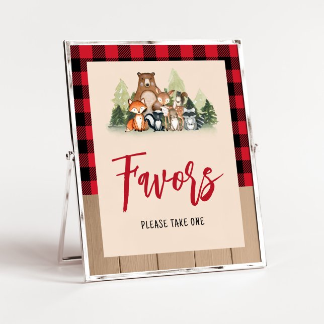 Woodland Lumberjack Baby Shower Favours Poster (Plaid Lumberjack Baby Shower Favors Sign)