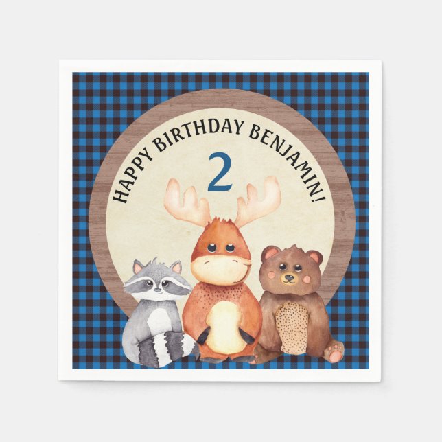 Woodland Lumberjack Birthday Party Napkins (Front)