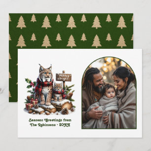 Woodland Lynx Family Merry & Bright Christmas Holiday Card