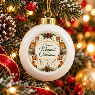 Woodland Magical Christmas Deer Fox Bunny Ceramic  Ceramic Ball Christmas Ornament