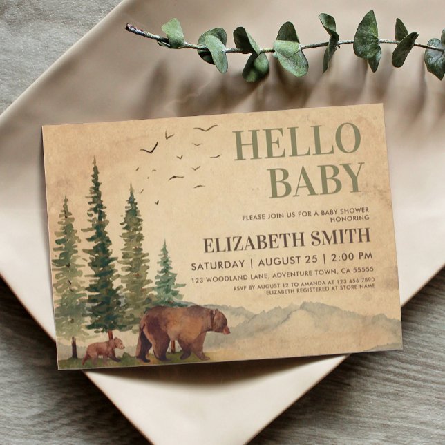 Woodland Mama Bear & Her Cub Baby Shower Invitation (Creator Uploaded)