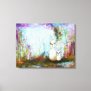 Woodland Mama Rabbit Baby Rabbit Whimsical Art Canvas Print