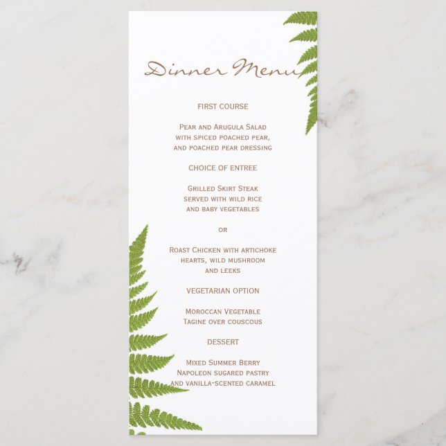 Woodland Mariage Fern Slim Dinner Menu (Devant)