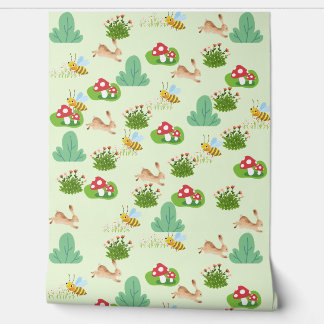 Woodland Meadow Nursery Wallpaper – Bunnies, Bees 