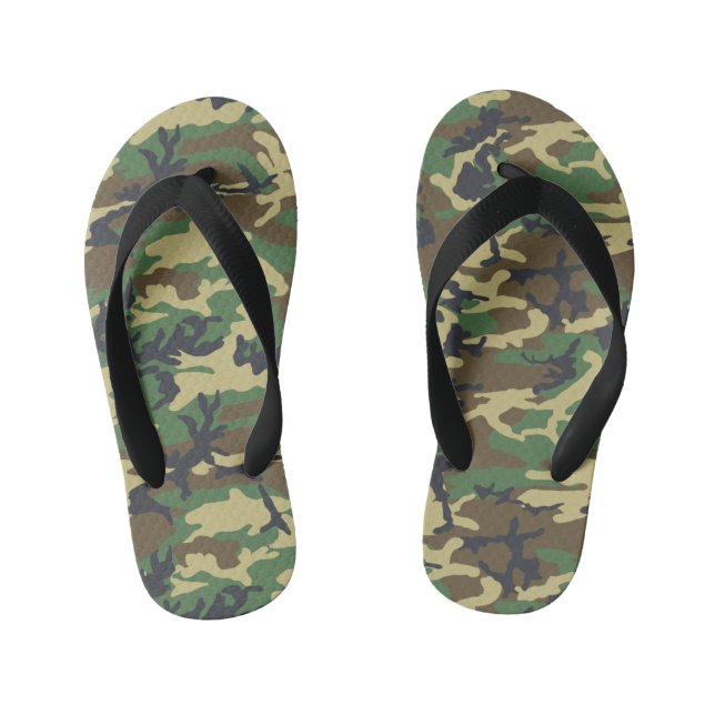 Woodland Militairy Camo Print Kid's Flip Flops (Footbed)