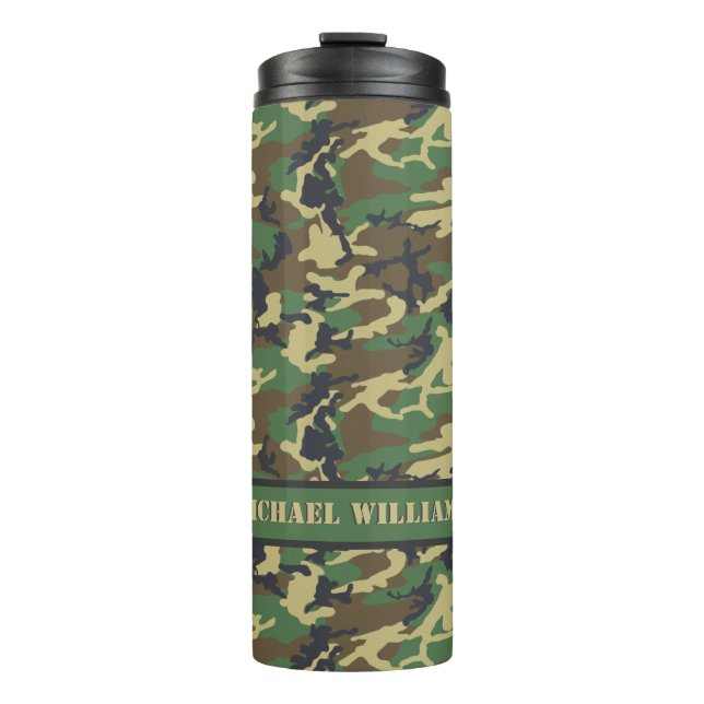 Woodland Militairy Camo Print - Personalized Thermal Tumbler (Front)