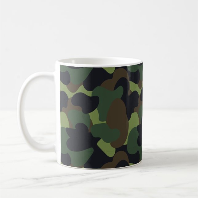 Woodland Military Camo Green Brown Black Pattern Coffee Mug (Left)