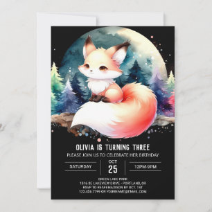  Woodland Minimalist Fox Birthday digital Invitation