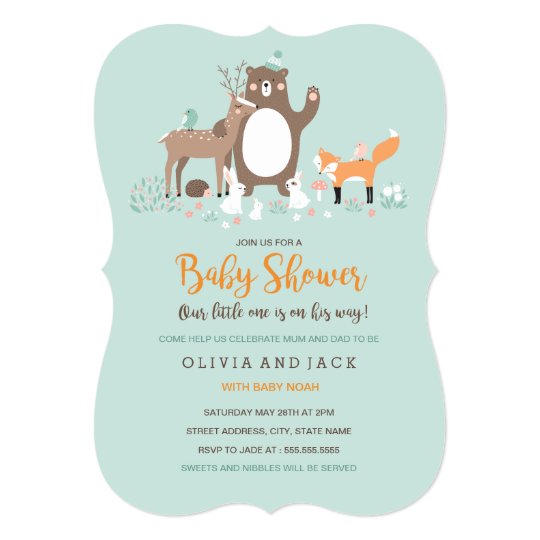 Woodland Mint and Orange Baby Shower Invite