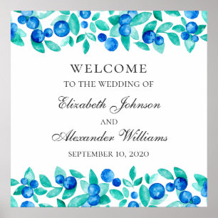 Woodland mint blue welcome sign. Wedding blueberry Poster
