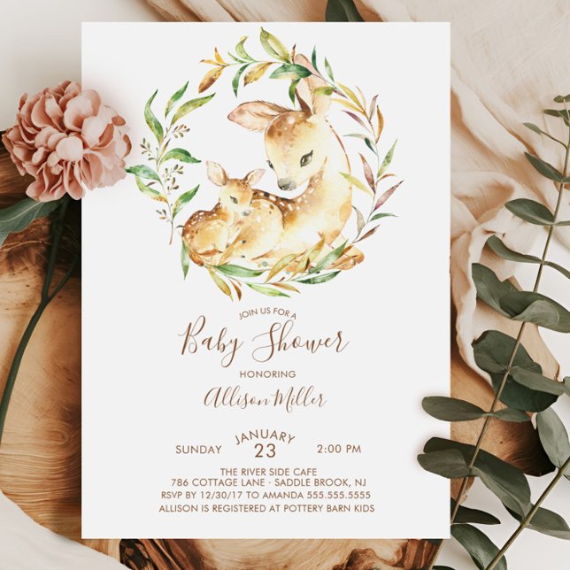 Woodland Mom & Little Deer Baby shower Invitation (Créateur téléchargé)