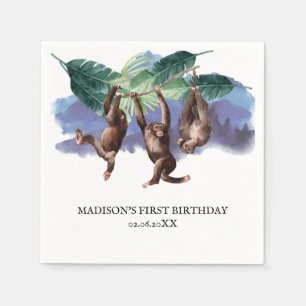 Woodland Monkey Birthday Personalized Napkin