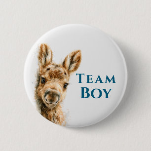 Woodland Moose Team Boy Baby Shower 2 Inch Round Button
