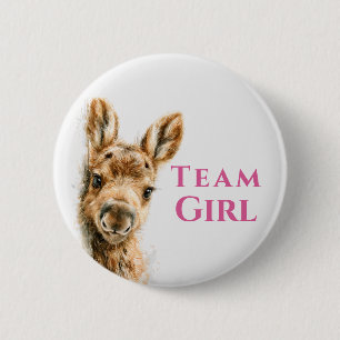 Woodland Moose Team Girl Baby Shower 2 Inch Round Button