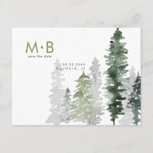 Woodland Moss Green Monogram Wedding Save Date Postcard