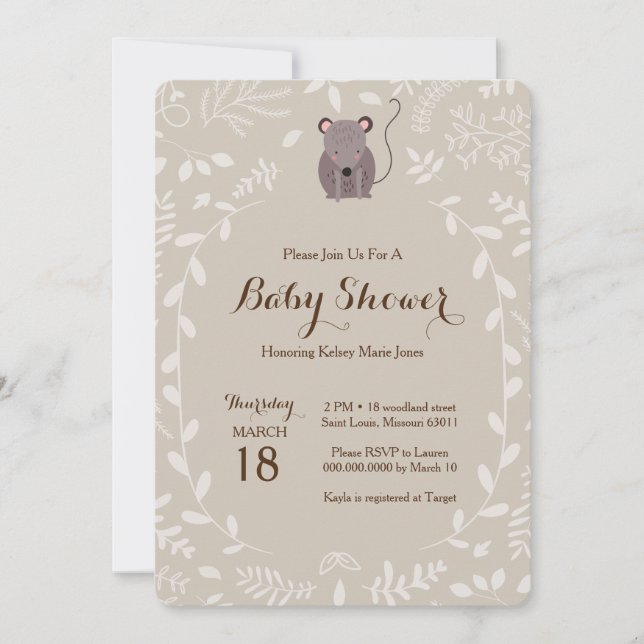 Woodland Mouse Baby Shower Invitation (Front)