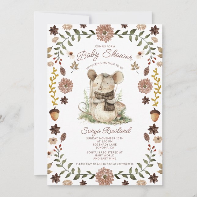 Woodland Mouse Baby Shower Invitation (Front)