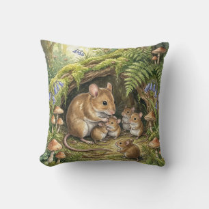 Woodland Mouse Family Throw Pillow