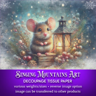 Woodland Mouse & Lantern Rustic Holiday Decoupage Tissue Paper