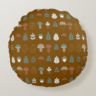 Woodland Mushroom & Acorn Pattern Bedding Round Pillow