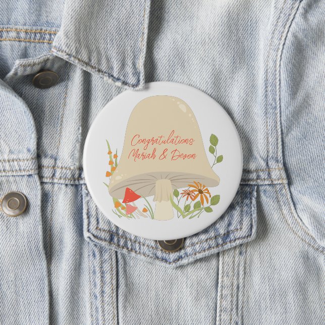 Woodland Mushroom Baby Shower  4 Inch Round Button (In Situ)