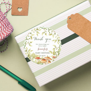 Woodland Mushroom Baby Shower Thank You Classic Round Sticker