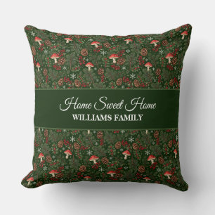 Woodland Mushroom Christmas Family Home Throw Pillow