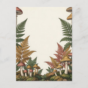 Woodland Mushroom Fern Botanical Border Design Postcard