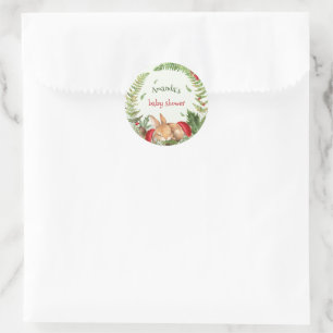 Woodland mushroom fuzzy bunny baby shower  classic round sticker