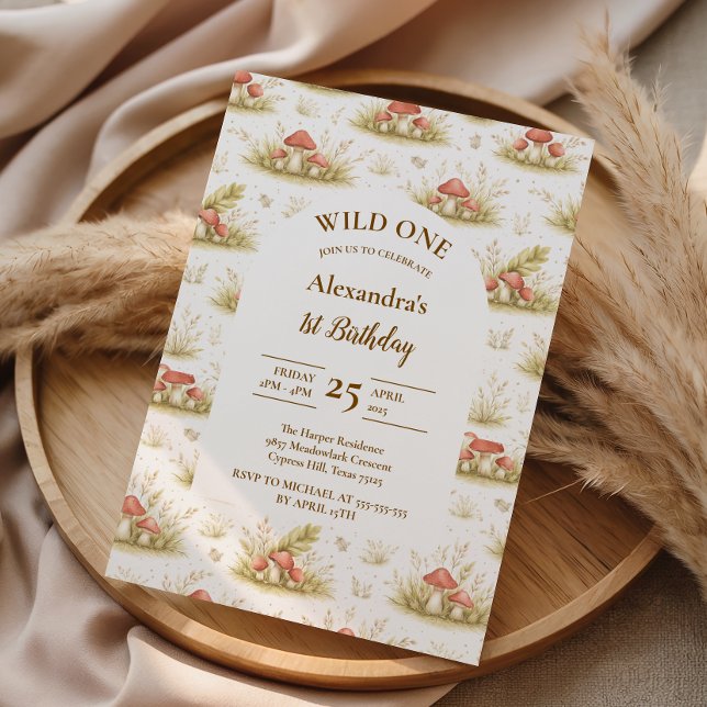 Woodland Mushroom Wild One Birthday Invitation (Creator Uploaded)