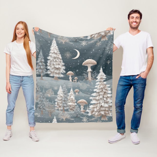 Woodland Mushroom Winter Forest Pattern Fleece Blanket (In Situ)
