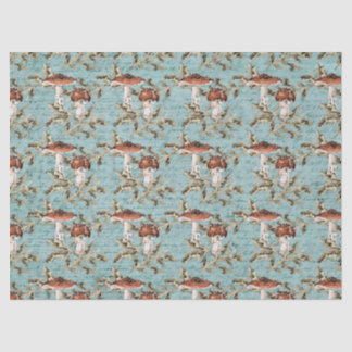Woodland Mushrooms on Teal Tissue Paper