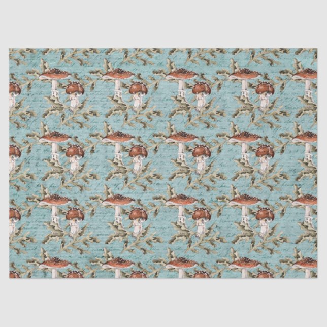 Woodland Mushrooms on Teal Tissue Paper (Front)