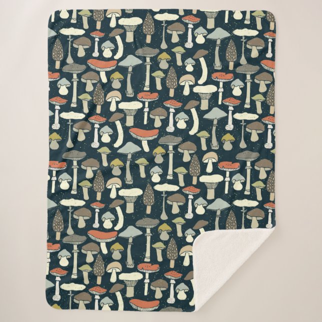 Woodland Mushrooms Pattern Rustic Sherpa Blanket (Front)