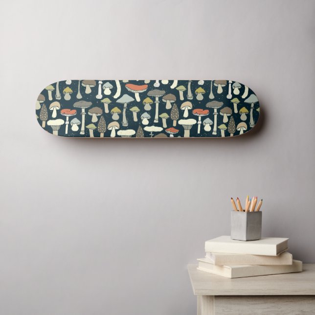 Woodland Mushrooms Pattern Rustic Skateboard (Wall Art (Horz))