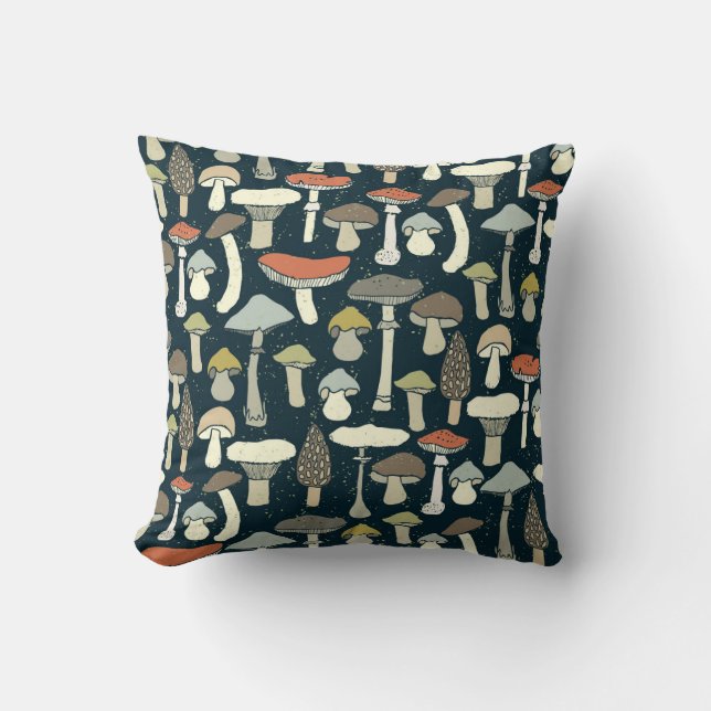 Woodland Mushrooms Pattern Rustic Throw Pillow (Front)