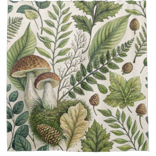 Woodland Mushrooms Pinecones Ferns Autumn Pattern