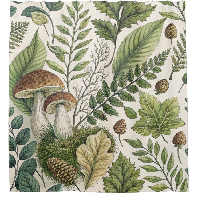 Woodland Mushrooms Pinecones Ferns Autumn Pattern (Front)